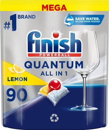 Finish Quantum قرص ماشین ظرفشویی اصل ۹۰ عددی برای چربی‌زدایی و براق‌کنندگی ظروف
