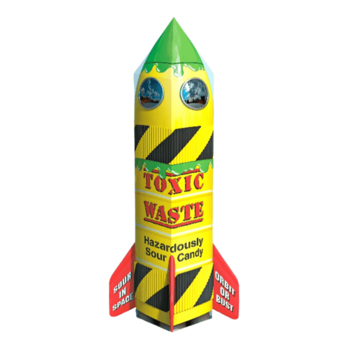 آبنبات ترش موشکی Toxic Waste ۳ بشکه‌ای ۱۲۵ گرم – بسته‌بندی زرد بشکه‌ای – محصول اصل آمریکا – ارسال فوری چوکوکو شاپ